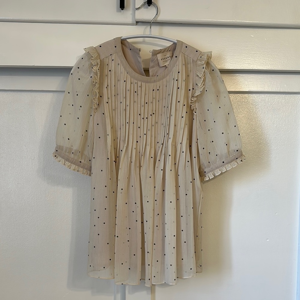 Sezane cream polka dot blouse